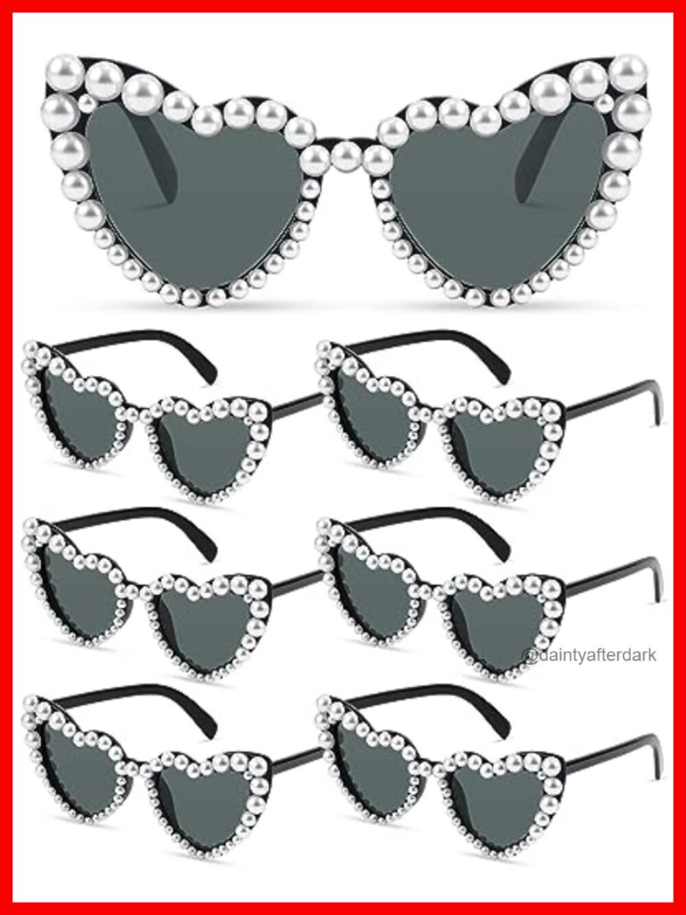 Heart Pearl Sunglasses UV Protection Hinge Clip On 6 Pack